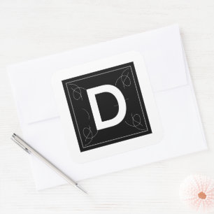 Rahmen und blühendes Monogramm Buchstabe D auf Wei Quadratischer Aufkleber