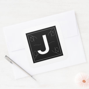 Rahmen und blühendes Monogramm Buchstabe J auf Wei Quadratischer Aufkleber