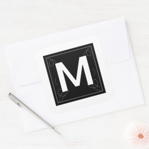 Rahmen und blühendes Monogramm Buchstabe M auf Wei Quadratischer Aufkleber