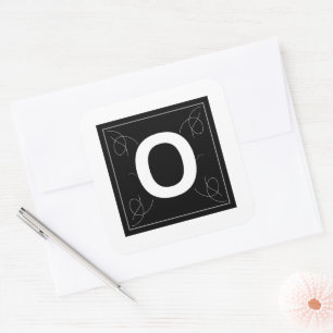 Rahmen und Flourish-Monogramm Nummer 0 auf Weiß Quadratischer Aufkleber