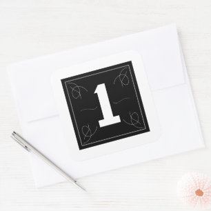 Rahmen und Flourish-Monogramm Nummer 1 auf Weiß Quadratischer Aufkleber