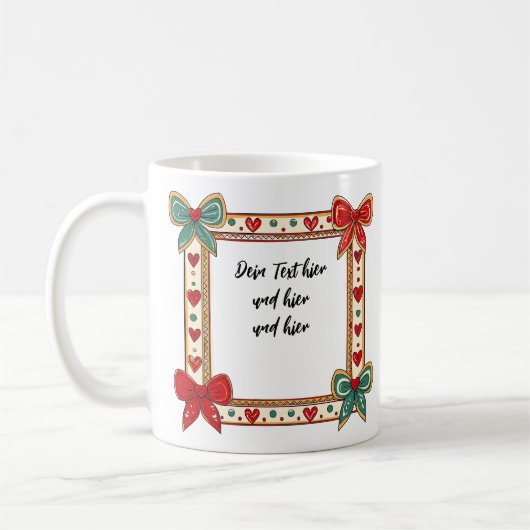 Rahmen & Wunschtext – 5 Farben anpassbar Kaffeetasse (Links)