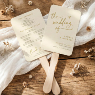 Rahmwolle und Gold Hochzeitsprogramm Fächer