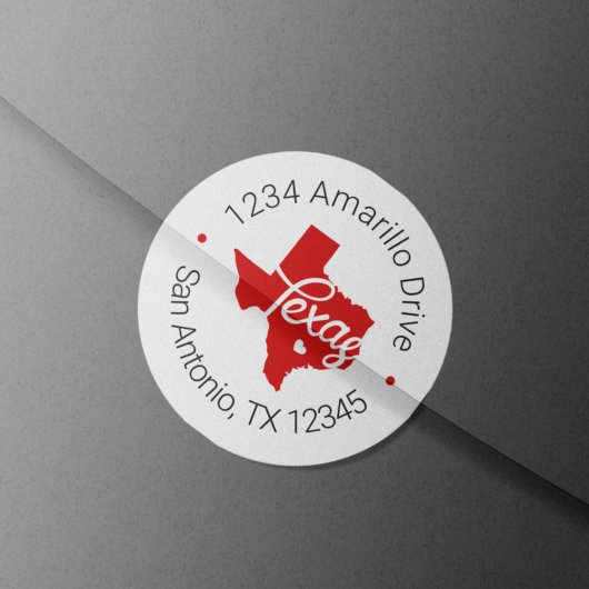 Raide Red Texas Heart Cutous Address Label Runder Aufkleber