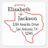Raider Red Texas Silhouette Couple Address Label Quadratischer Aufkleber (Vorderseite)