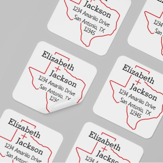 Raider Red Texas Silhouette Couple Address Label Quadratischer Aufkleber