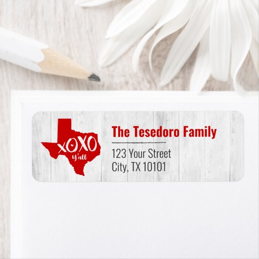 Raider Red XOXO, Y'all - Texas Staat Shape (Insitu)