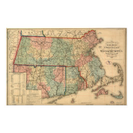 Rail Road & Township Karte von Massachusetts, 1879 Fotodruck