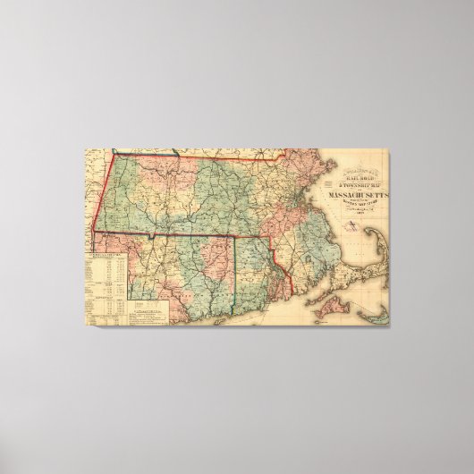 Rail Road & Township Karte von Massachusetts, 1879 Leinwanddruck (Vorderseite)