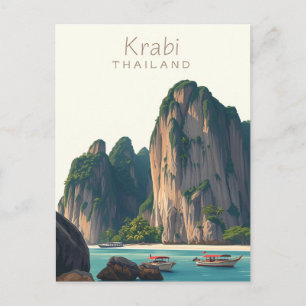 Railay Strand, Krabi Thailand Vintage-Illustration Postkarte