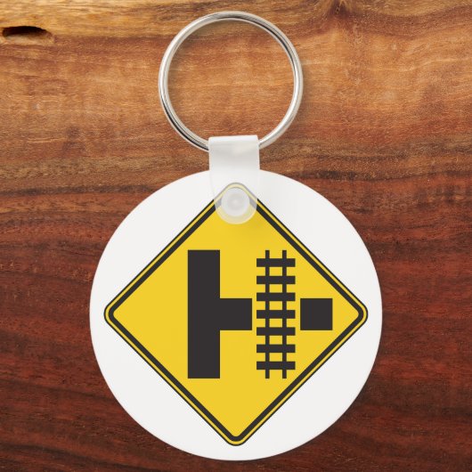 Railway Crossing Road Sign Keychain Schlüsselanhänger (Vorderseite)