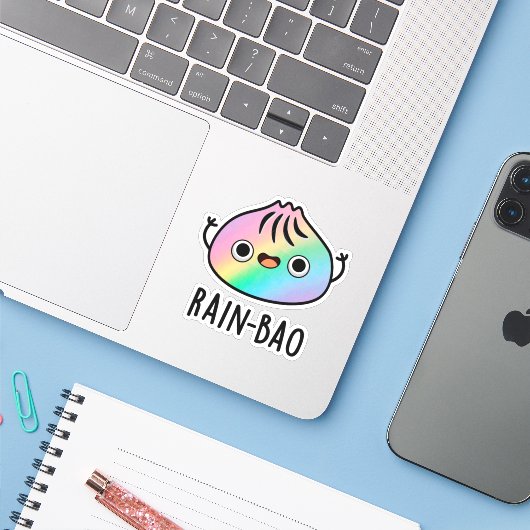 Rain-bao Funny Rainbow Dimsum Bao Pun Aufkleber (Laptop mit iPhone)
