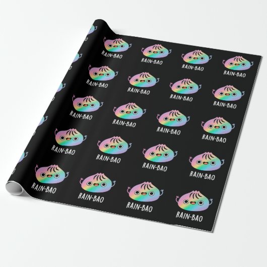 Rain-bao Funny Rainbow Dimsum Bao Pun Dark BG Geschenkpapier (Ungerollt)