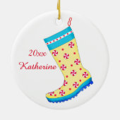 Rain Boot Shoe Lover Weihnachts Strumpf Name Keramik Ornament (Hinten)