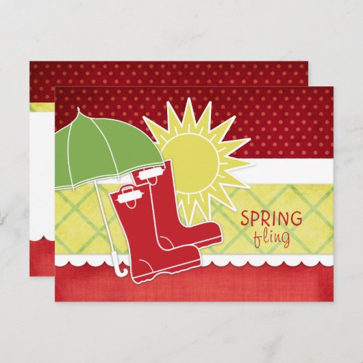 Rain Boots Spring Einladungen (Vorne/Hinten)