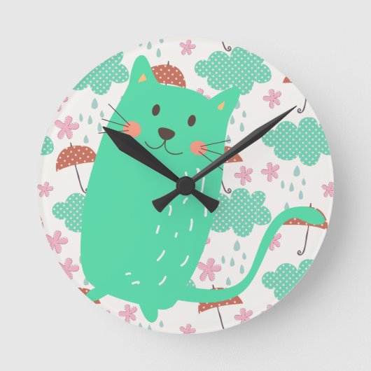 Rain Cats Runde Wanduhr (Vorderseite)