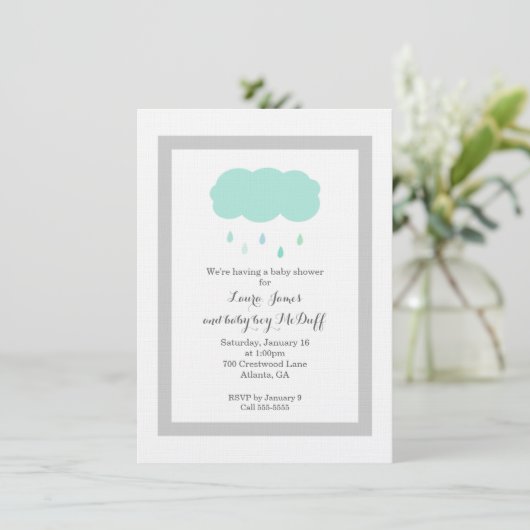 Rain Cloud Baby Shower Einladung (Stehend Vorderseite)