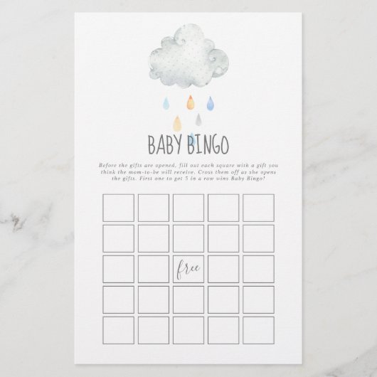 Rain Cloud Boy Baby Bingo Game Flyer (Vorne)