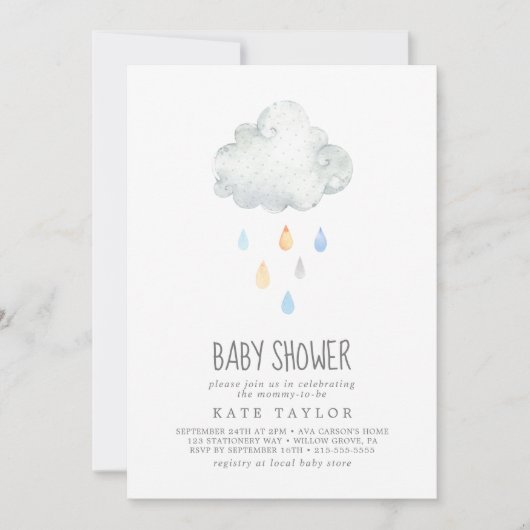 Rain Cloud Boy Baby Dusche Einladung (Vorderseite)