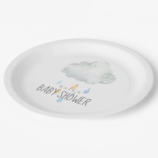 Rain Cloud Boy Baby Dusche Pappteller (Schrägansicht)