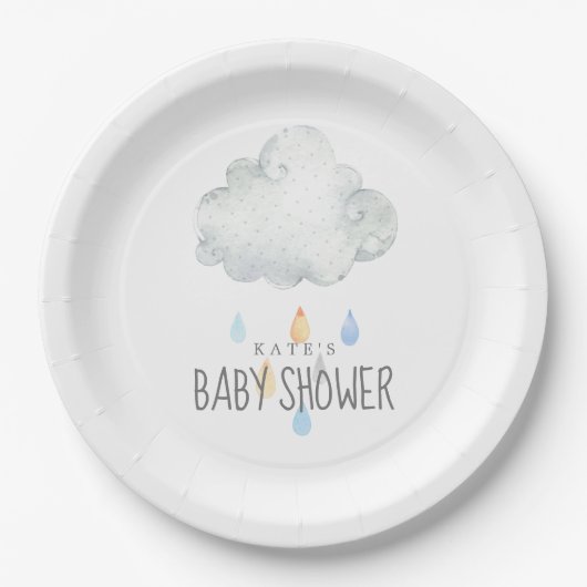 Rain Cloud Boy Baby Dusche Pappteller (Vorderseite)