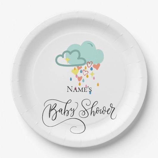 Rain Cloud Boy Baby Showdusche Teller (Vorderseite)