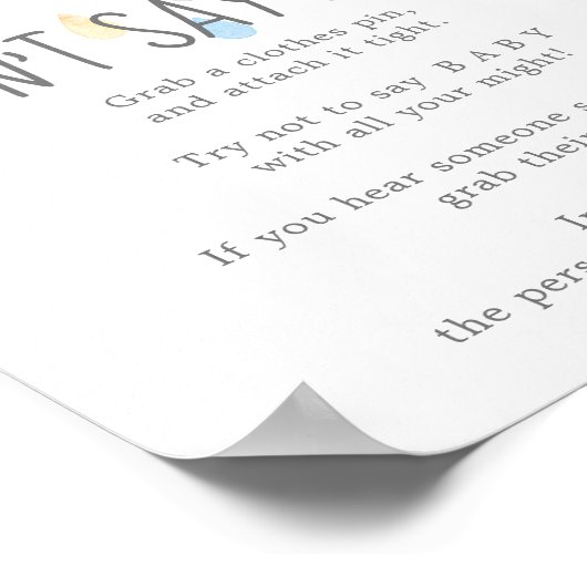 Rain Cloud Boy Say Baby Game Sign Poster (Ecke)