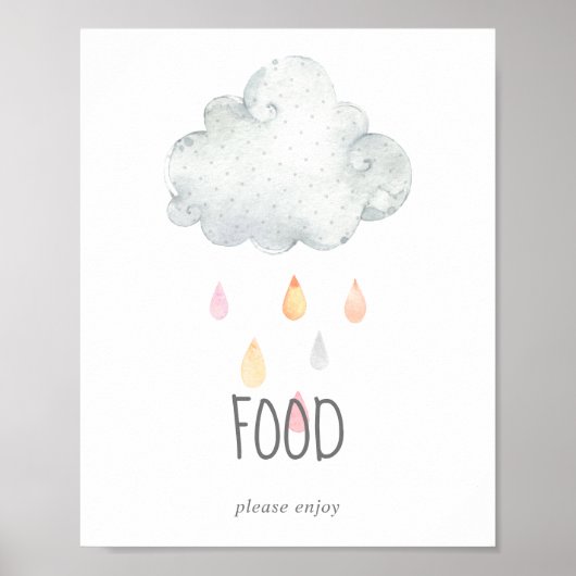 Rain Cloud Girl Baby Dusche Esstisch Schild (Vorne)
