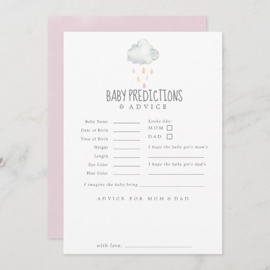 Rain Cloud Girl Baby Predictions & Advice Card Hinweiskarte (Vorne/Hinten)