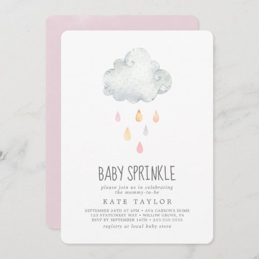 Rain Cloud Girl Baby Sprinkle Einladung (Vorne/Hinten)