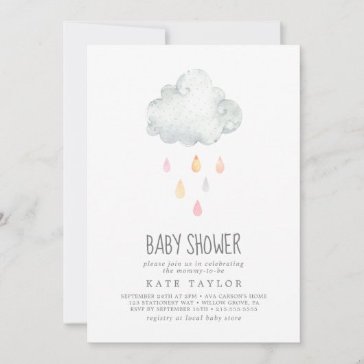 Rain Cloud Girl Babydusche Einladung (Vorderseite)