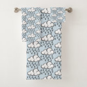 Rain Clouds Illustrated Pattern on Light Blue Badhandtuch Set (Insitu)