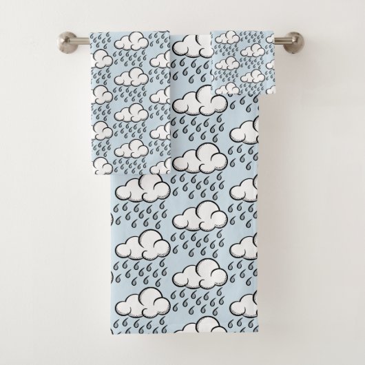 Rain Clouds Illustrated Pattern on Light Blue Badhandtuch Set (Insitu)