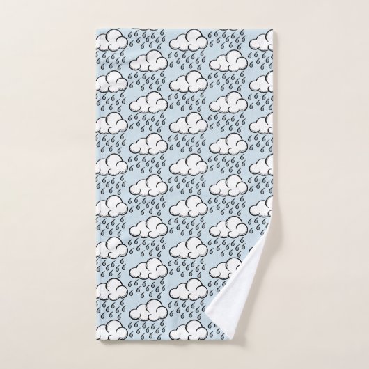 Rain Clouds Illustrated Pattern on Light Blue Badhandtuch Set (Handtuch)