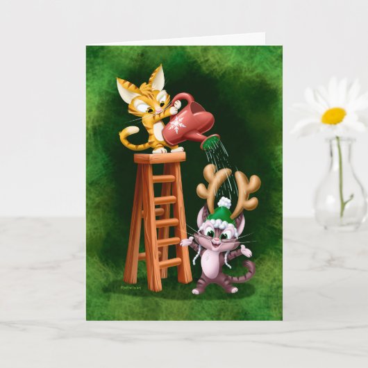 RAIN DEER CATS (semi-glanz) von Jeff Willis Art Karte (Kleine Pflanze)