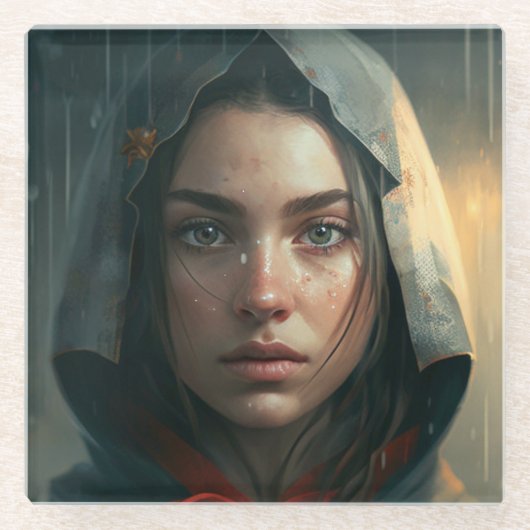Rain hood girl glasuntersetzer (Vorderseite)