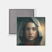 Rain hood girl magnet (Vorderseite/Rückseite)