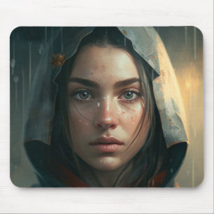 Rain hood girl mousepad