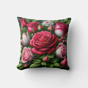 "Rain-Kissed Rose: Vibrant Elegance" Kissen
