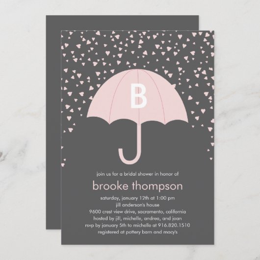 Rain Liebe Bridal Dusche Einladung (Rosa) (Vorne/Hinten)