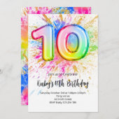 Rainbow 10th Birthday Invitation Einladung (Vorne/Hinten)