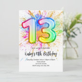 Rainbow 13th Birthday Invitation Einladung (Stehend Vorderseite)