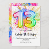 Rainbow 13th Birthday Invitation Einladung (Vorne/Hinten)