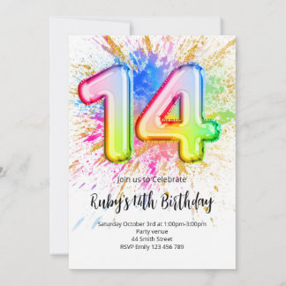 Rainbow 14th Birthday Invitation Einladung