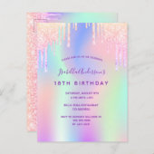 Rainbow 18. Geburtstag Glitzer Rosa Glam Einladung Postkarte (Vorne/Hinten)