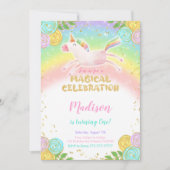 Rainbow 1. Geburtstag Einhorn Party Einladung (Vorderseite)