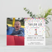 Rainbow 1. Geburtstag Party, Foto Erster Geburtsta Einladung (Stehend Vorderseite)