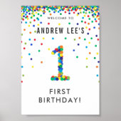 Rainbow 1 Year Old Birday Party Willkommen Poster (Vorne)