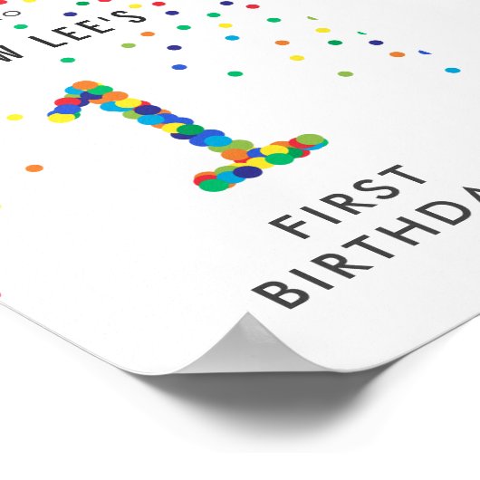 Rainbow 1 Year Old Birday Party Willkommen Poster (Ecke)