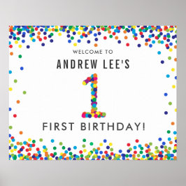 Rainbow 1 Year Old Birday Party Willkommen Poster